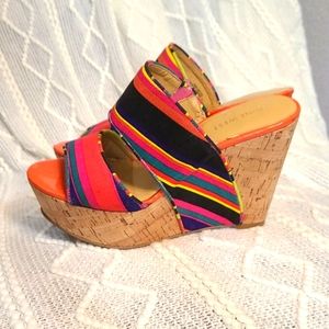 Nine West Open Toe Slip on Wedge Cork Heels